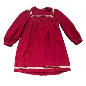 Vintage 70s Petite Gamine Maroon Corduroy Dress with Cream Trim - 4